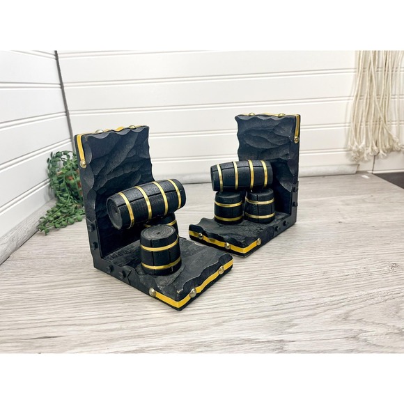 Other - Vintage Barrel Bookends: Mid Century Bar Home Office Decor